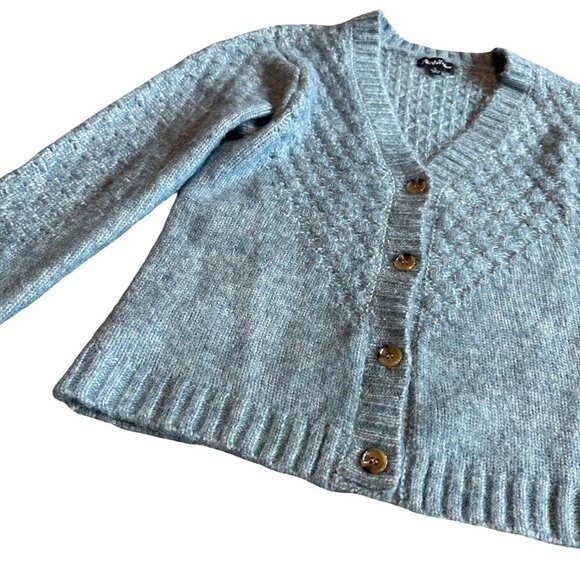 Flag & Anthem Blue Cardigan Sweater Button-Down Cable Knit Wool Blend Size Small - Picture 6 of 10